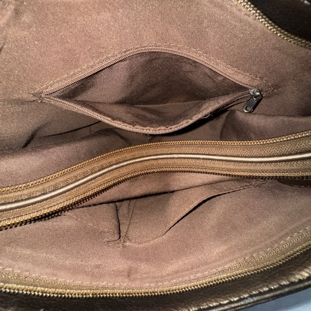Jaclyn Smith Thread Stitch Detail Purse Strap Brown Bronze Faux Leather Bag